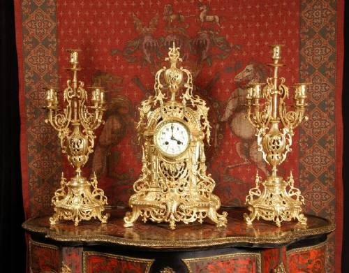 fig 1. Large and Stunning Brass Clock Set, Louis Japy ~ French - Circa 1880.